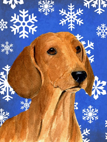 Picture of Carolines Treasures SS4625CHF 28 x 40 In. Dachshund Winter Snowflakes Holiday Flag Canvas- House Size