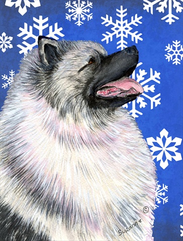 Keeshond Winter Snowflakes Holiday Flag - Garden Size