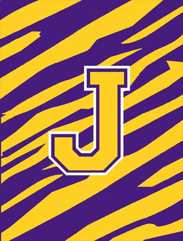 Tiger Stripe Purple Gold Letter J Monogram Initial Flag House Size
