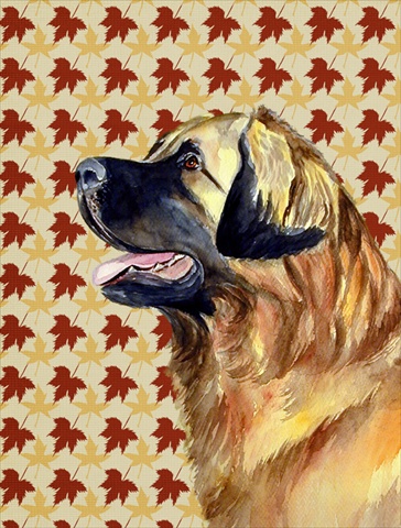 28 x 40 in. Leonberger Fall Leaves Portrait Flag Canvas House Size