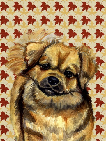 Tibetan Spaniel Fall Leaves Portrait Flag Canvas House Size