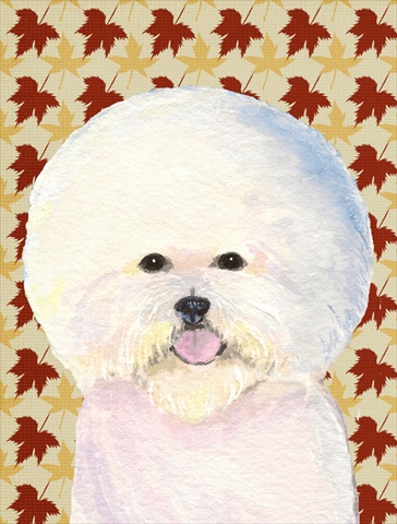 Bichon Frise Fall Leaves Portrait Flag Canvas House Size
