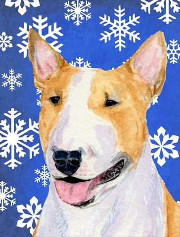 Bull Terrier Winter Snowflakes Holiday Flag Garden Size