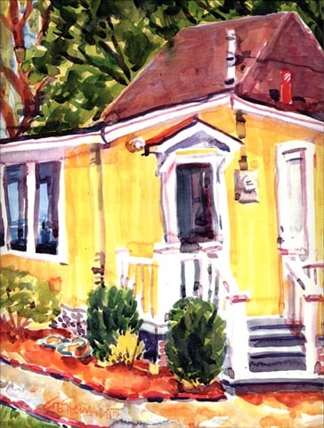 Yellow Cottage Houses Flag Canvas House Size