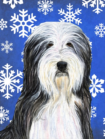 Bearded Collie Winter Snowflakes Holiday Flag Canvas House Size