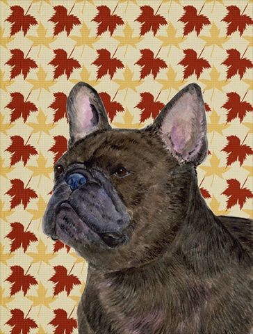 French Bulldog Fall Leaves Portrait Flag Canvas House Size