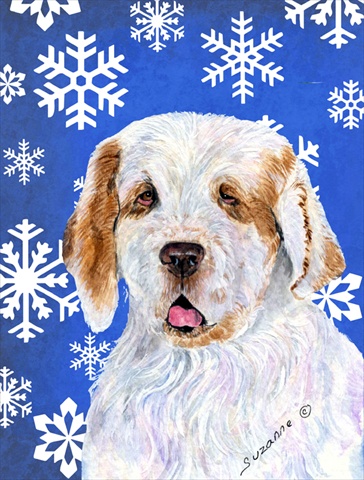 Clumber Spaniel Winter Snowflakes Holiday Flag Canvas House Size