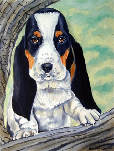 Basset Hound At The Tree Flag Canvas House Size