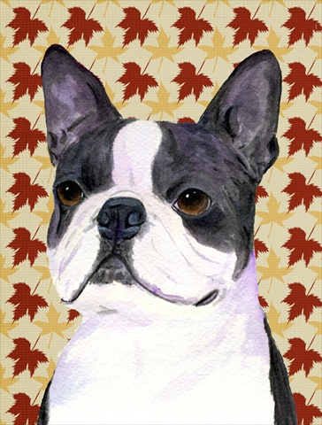 Boston Terrier Fall Leaves Portrait Flag Canvas House Size