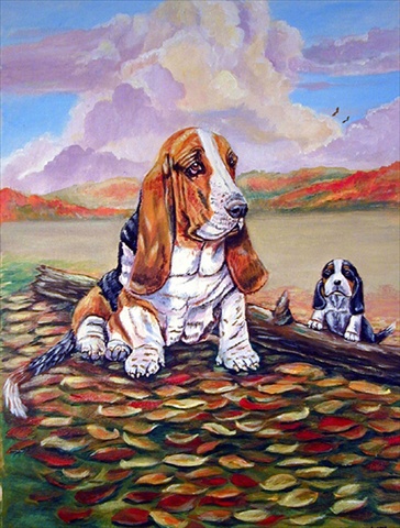 Basset Hound Little One Watching Flag Canvas House Size