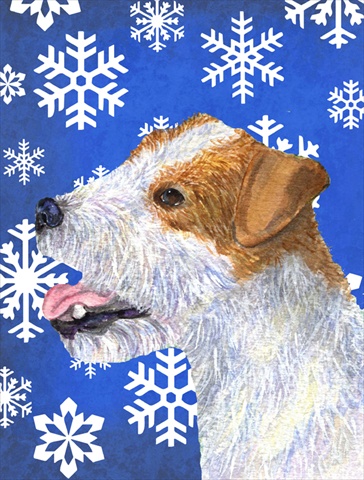 Jack Russell Terrier Winter Snowflakes Holiday Flag