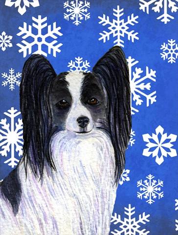 Papillon Winter Snowflakes Holiday Flag Canvas House Size