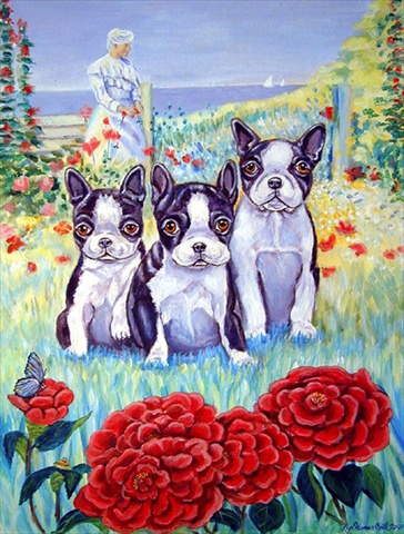 28 x 40 in. Boston Terrier Three In A Row Flag Canvas House Size