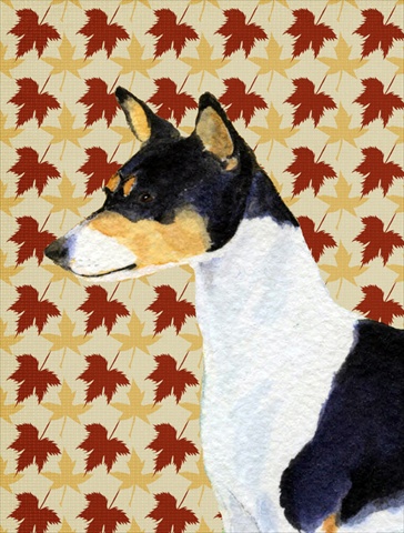 15 x 15 in. Basenji Fall Leaves Portrait Flag Garden Size