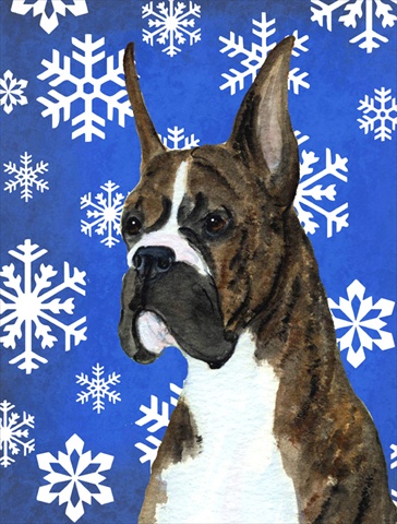 Boxer Winter Snowflakes Holiday Flag 28 x 40 in.