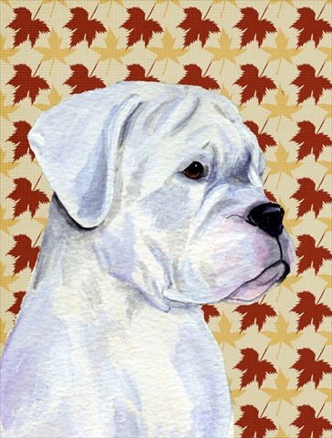 Boxer White Fall Leaves Portrait Flag Canvas House Size