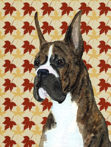 Boxer Brindle Fall Leaves Portrait Flag Garden Size
