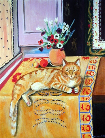11 x 15 in. Orange Tabby Cat On The Table Flag Garden Size
