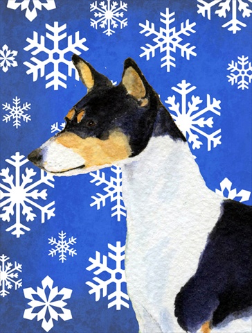 Basenji Winter Snowflakes Holiday Flag Canvas House Size