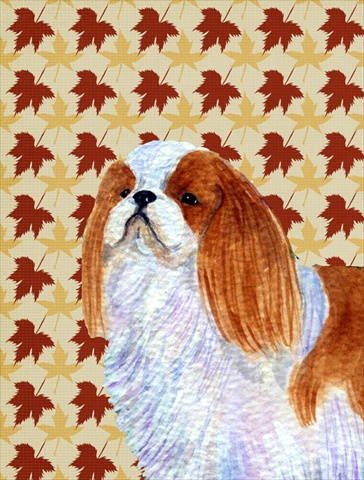 English Toy Spaniel Fall Leaves Portrait Flag Canvas House Size