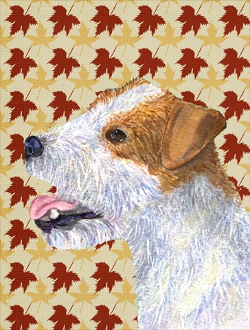 Jack Russell Terrier Fall Leaves Portrait Flag Canvas House Size