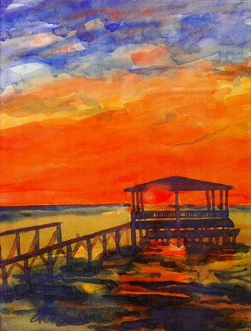 Sunset From The Dock At The Pier Flag Canvas House Size