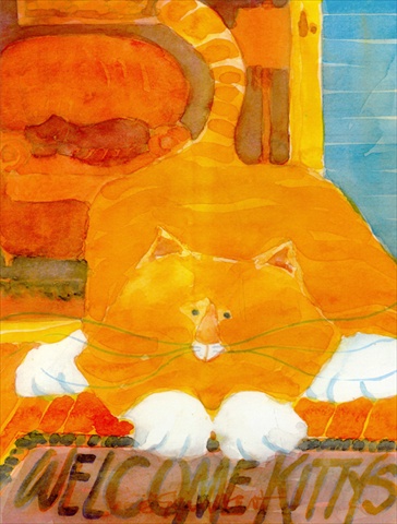 6010GF 11 x 15 in. Orange Tabby Welcome Cat Flag Garden Size