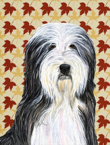 Bearded Collie Fall Leaves Portrait Flag Canvas House Size