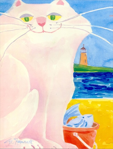 White Cat By The Lighthouse Flag Canvas House Size