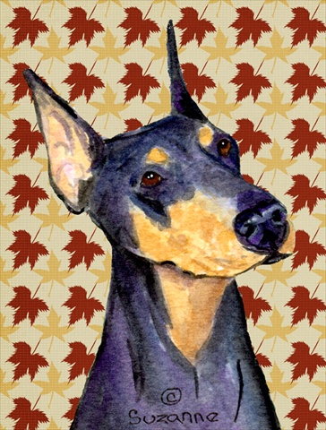 Doberman Fall Leaves Portrait Flag Canvas House Size