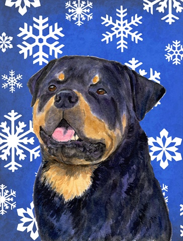 Rottweiler Winter Snowflakes Holiday Flag Garden Size