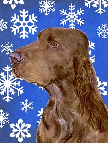 Field Spaniel Winter Snowflakes Holiday Flag Canvas House Size