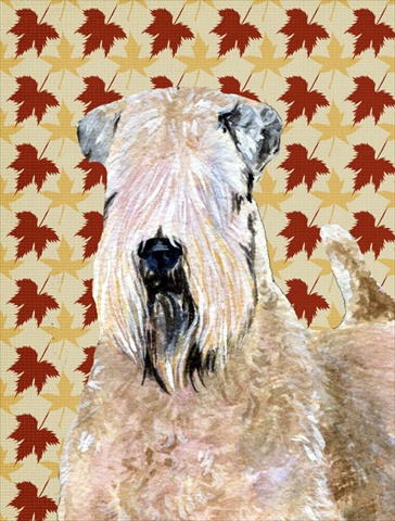 Wheaten Terrier Soft Coated Fall Leaves Portrait Flag Canvas House Size