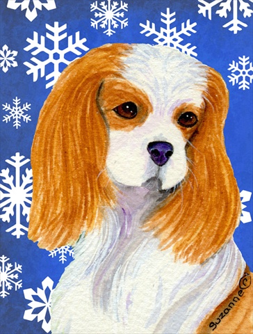 Cavalier Spaniel Winter Snowflakes Holiday Flag