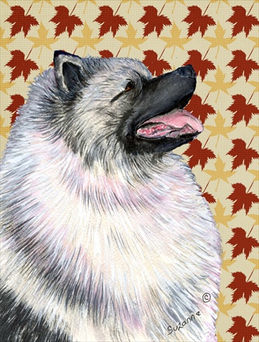 Keeshond Fall Leaves Portrait Flag Canvas House Size