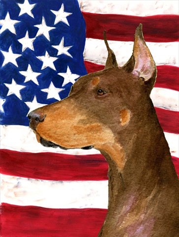 Usa American Flag With Doberman Flag Canvas House Size