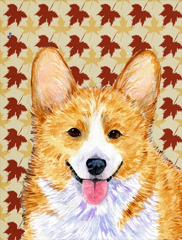 15 x 15 in. Corgi Fall Leaves Portrait Flag Garden Size