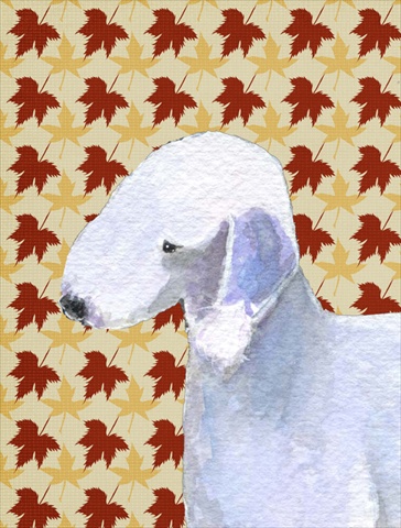 Bedlington Terrier Fall Leaves Portrait Flag