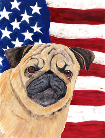 Usa American Flag With Pug Flag Canvas House Size