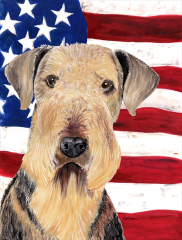 Usa American Flag With Airedale Flag Canvas House Size