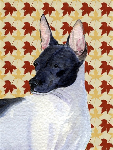 Rat Terrier Fall Leaves Portrait Flag Garden Size