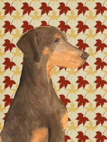 Doberman Fall Leaves Portrait Flag Canvas House Size - 40 x 40 in.