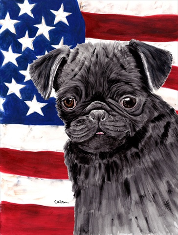 Usa American Flag With Pug Flag Canvas House Size
