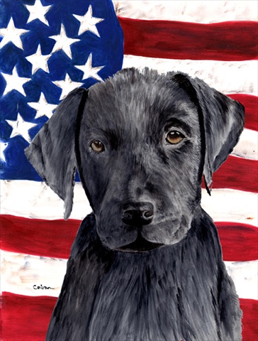 Usa American Flag With Labrador Flag Canvas House Size