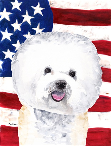 USA American Flag with Bichon Frise Flag Canvas House Size