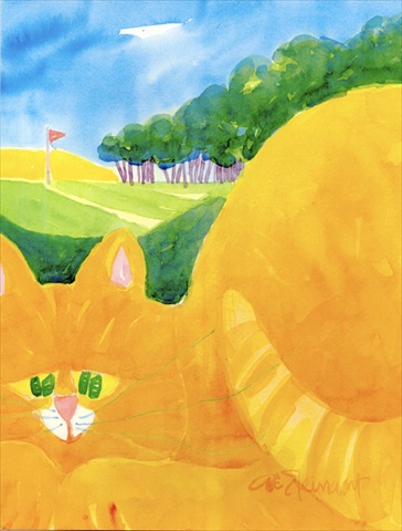 6021GF 11 x 15 in. Orange Tabby Cat On The Green Golfer Flag Garden Size