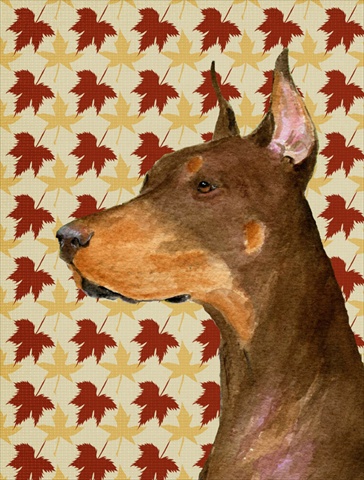 Doberman Fall Leaves Portrait Flag Canvas House Size