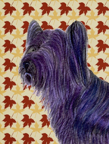 Skye Terrier Fall Leaves Portrait Flag - 40 x 40 in. - Canvas House Size