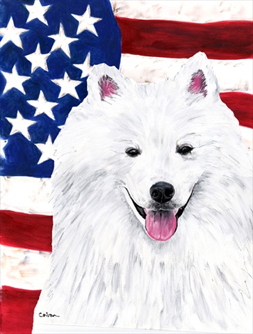USA American Flag with American Eskimo Flag Garden Size
