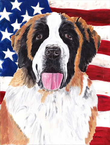 Usa American Flag With Saint Bernard Flag Garden Size